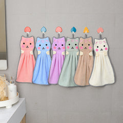 6pcs Cartoon Kitten Hand Towel Absorbent Soft Coral Velvet