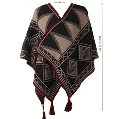 Geometric Pattern Shawl Large Warm Tassel Shawl Wrap