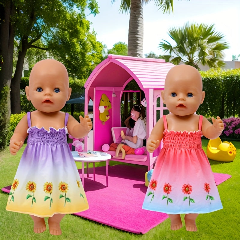 Sunflower Themed Doll Dress for 18" Dolls Pastel Yellow to Pink Gradient