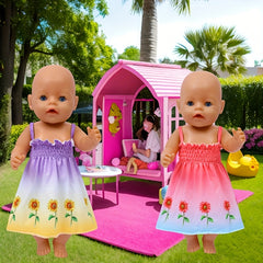 Sunflower Themed Doll Dress for 18" Dolls Pastel Yellow to Pink Gradient