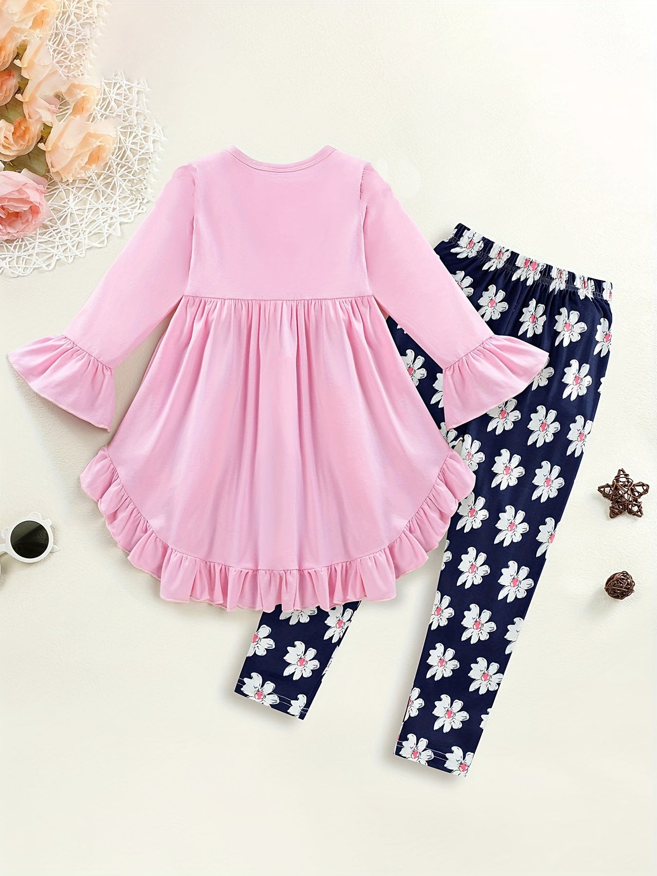 Leopard Pattern Ruffled Dress & Leggings Set for Girls