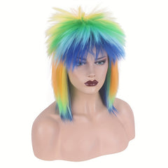 Rainbow Spiky Mullet Wig Cockscomb Wig Synthetic Wig With Bangs