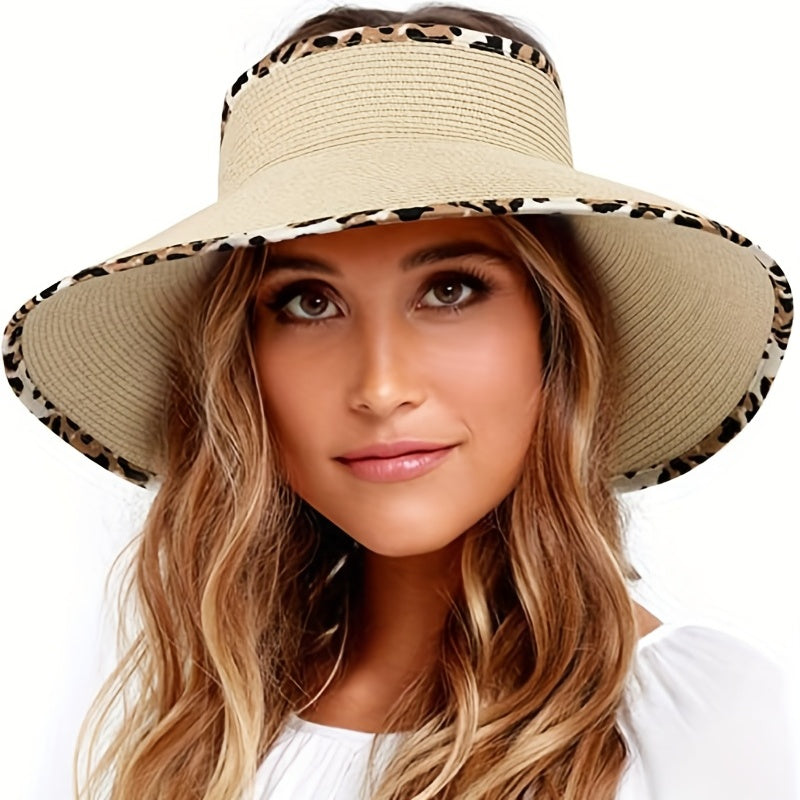 Leopard Print Straw Sun Hat UV Protection Visor