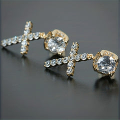 Men's Unisex Zirconia Cross Stud Earrings Hip Hop Punk Pendant Accessories