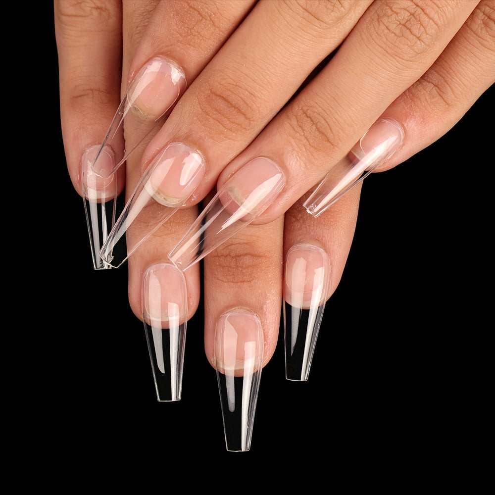 100pcs Clear Acrylic Coffin Nails Full Cover Tips DIY Nail Art Salon Use