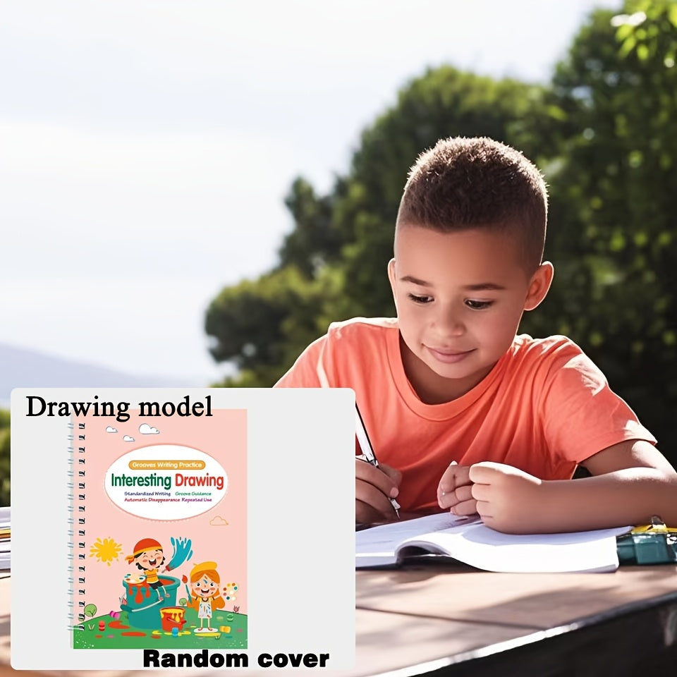 Educational Exercise Books with Groove Templates for Math and Letters Practice