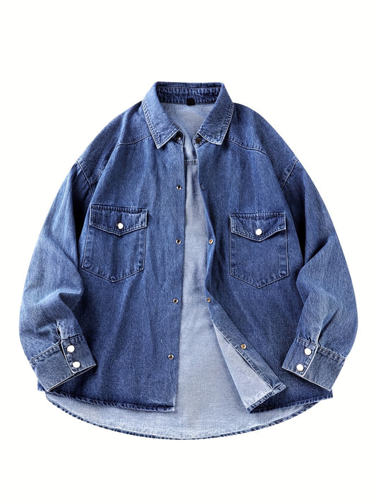 Contrast Stitch Denim Jacket Men's Casual Street Style Turn Down Collar