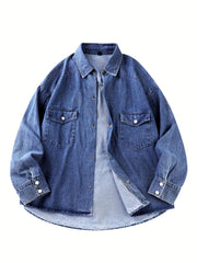 Contrast Stitch Denim Jacket Men's Casual Street Style Turn Down Collar