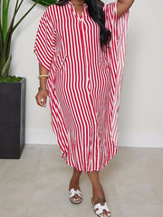  Stripe Print Maxi Shirt Dress