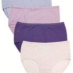 4 Pack Plus Size Dot Print Underwear Set Women's High Stretch