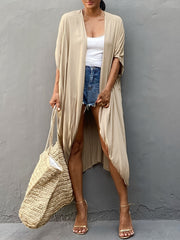 Solid Open Front Batwing Sleeve Beach Kimono