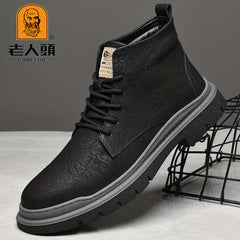 Men's Lace up Service Boots Casual Leather Walking Shoes