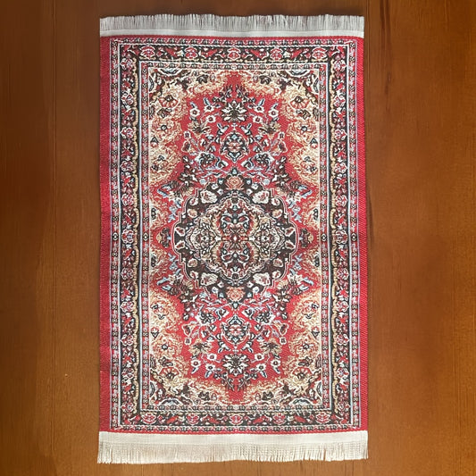 Renus Carpet 1:12 Scale Floral Pattern w/ Tassels Red & Beige Dollhouse