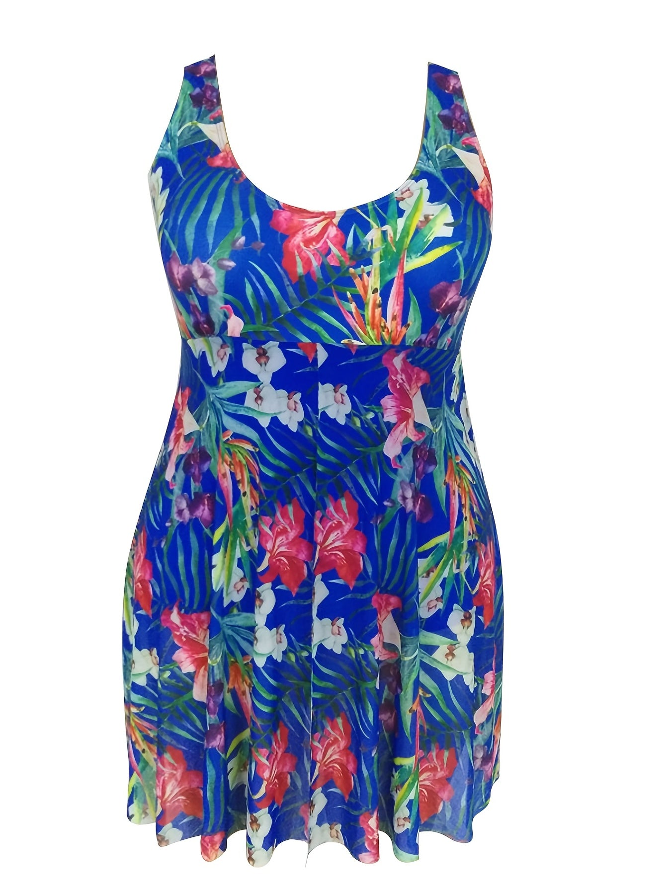  Tropical Print Mesh Layered Swimsuit