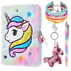Mermaid Sequin Notebook Set with Lock & Pen