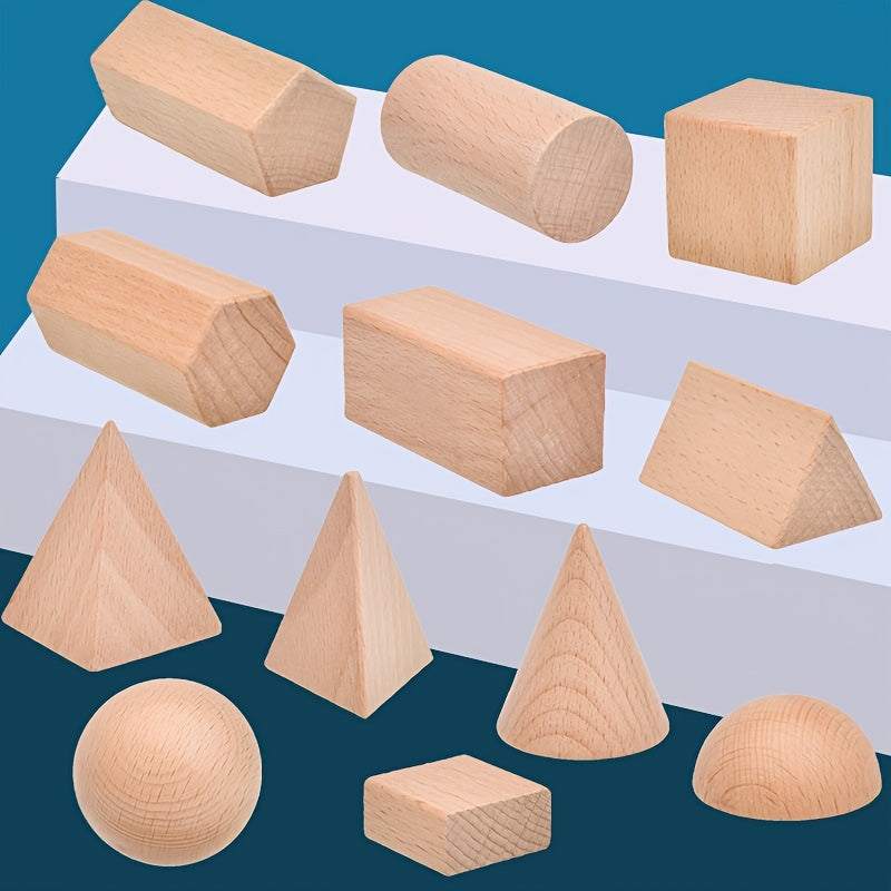 3D Wooden Geometric Shapes Math Education & Play Home Learning Toy