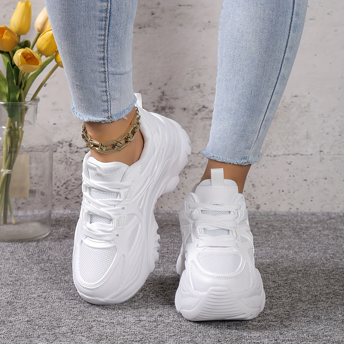 Women's Preppy Heighten Chunky Sneakers Non Slip Casual Running Shoes