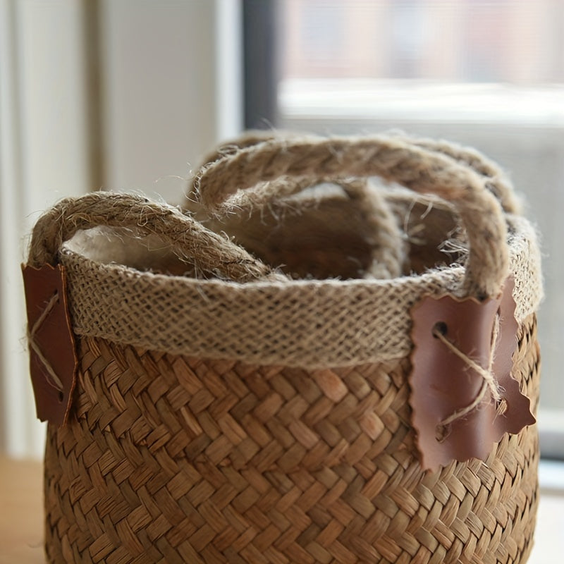 Natural Seagrass Tote Belly Basket Decorative Flower Pot Planter with Handles