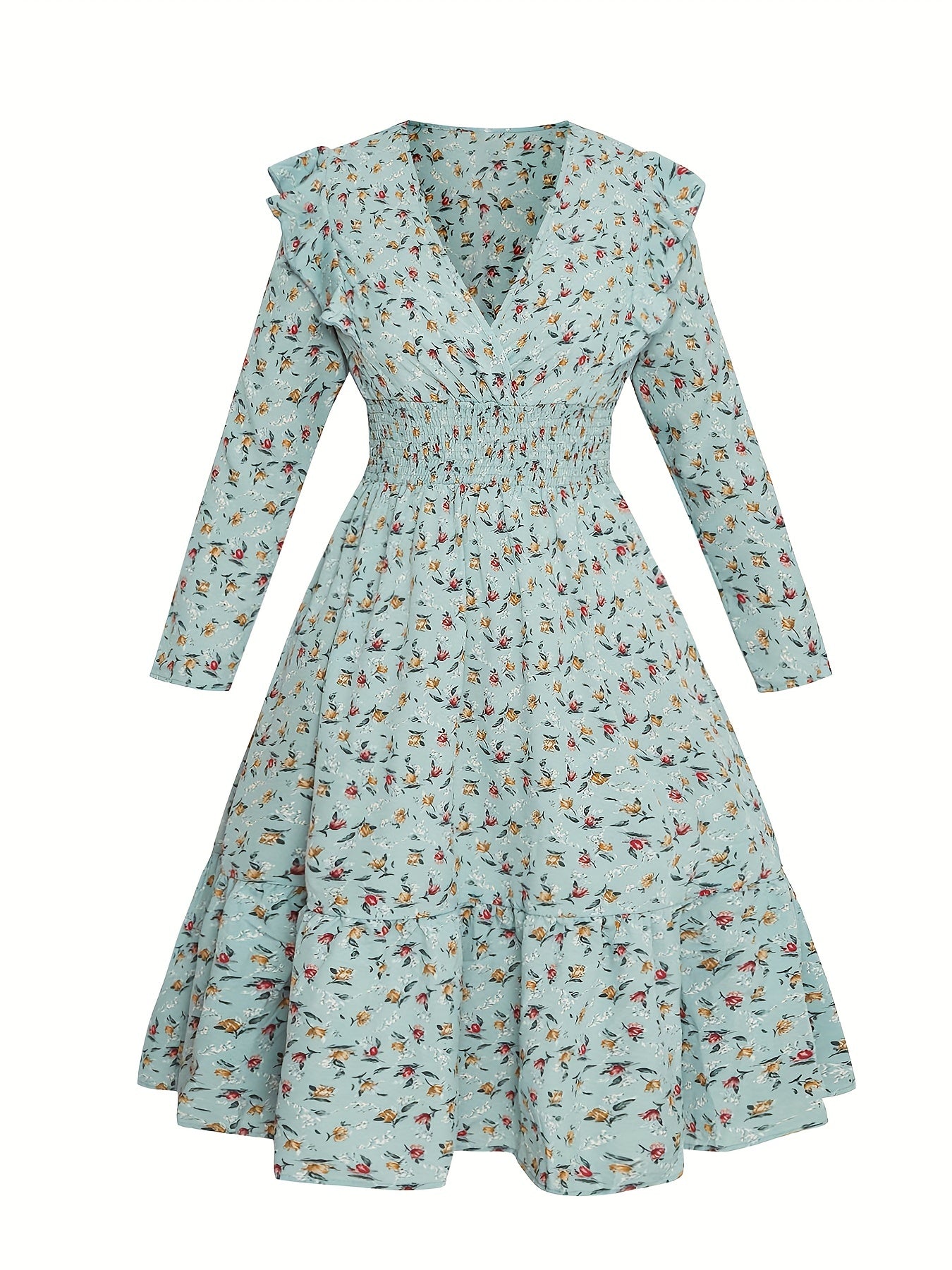 Ditsy Floral Print Shirred Waist Maxi Dress