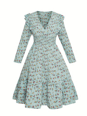  Ditsy Floral Print Shirred Waist Maxi Dress