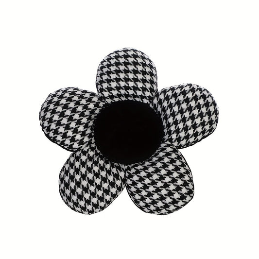 Stylish Houndstooth Flower Headrest Cushion & Waist Pad Car Accessory