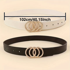 2pcs Rhinestone Buckle Belt Set Casual Thin Belt for Women
