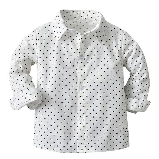 Toddler Baby Boys Polka Dot Lapel Button Up Long Sleeve Shirts