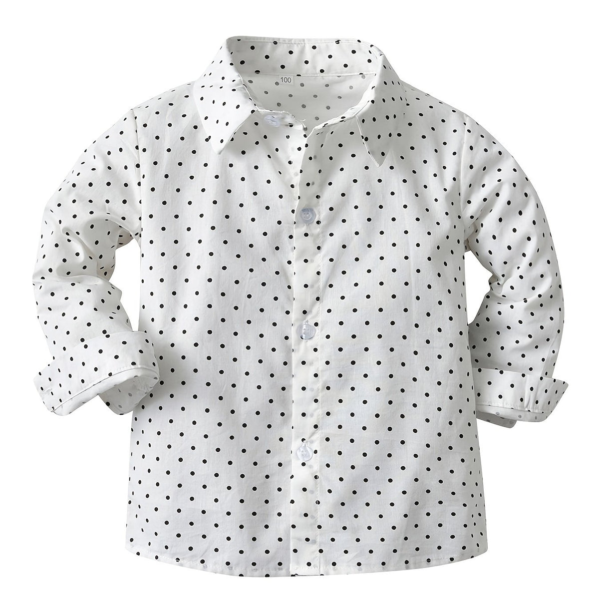 Toddler Baby Boys Polka Dot Lapel Button Up Long Sleeve Shirts