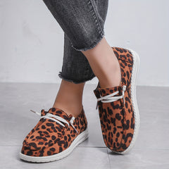 Leopard Print Sneakers Lace Up Canvas Shoes Lightweight Low Top