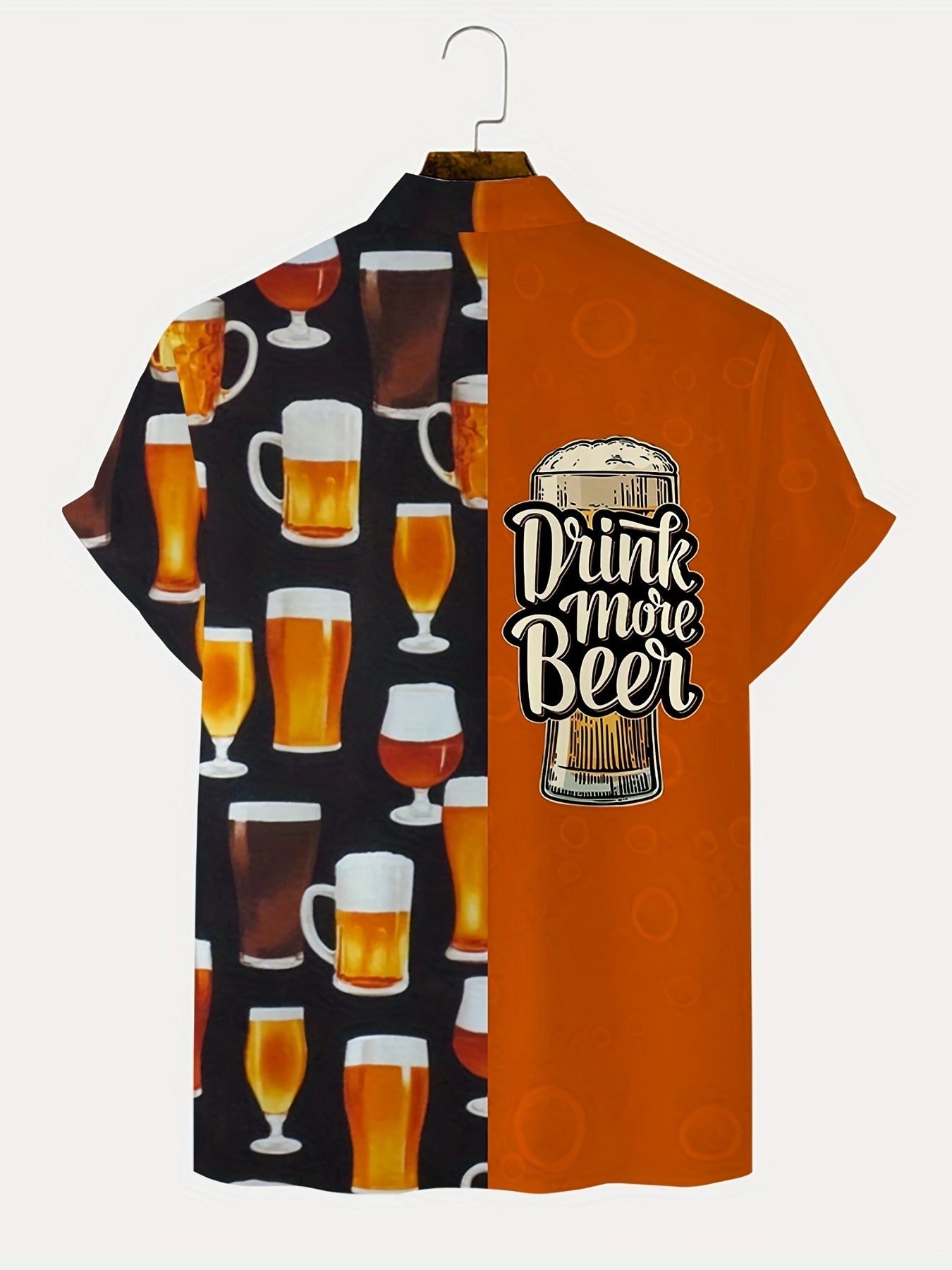 Men's Beer Slogan Print Casual Short Sleeve Shirt for Summer Vacation