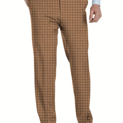 Men's Plaid Print Cotton Trousers Business Casual Suit Pants