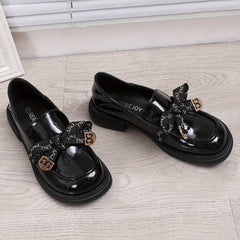 Women's Bowknot Loafers Round Toe Faux Leather Solid Shoes