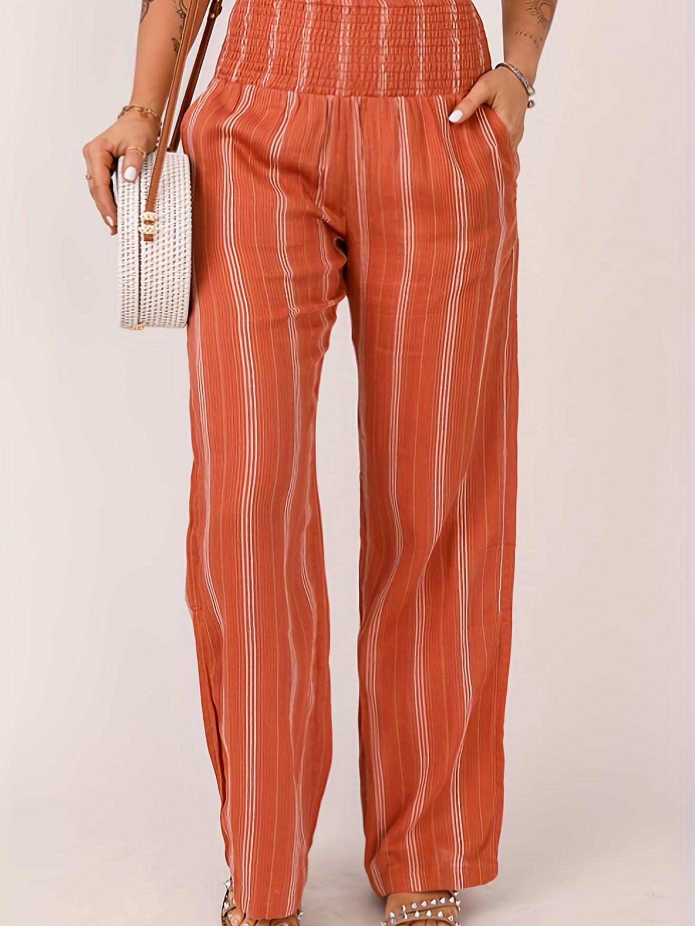  Stripe Print Wide Leg Trousers