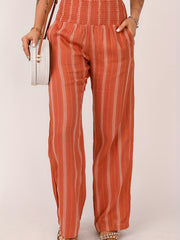  Stripe Print Wide Leg Trousers