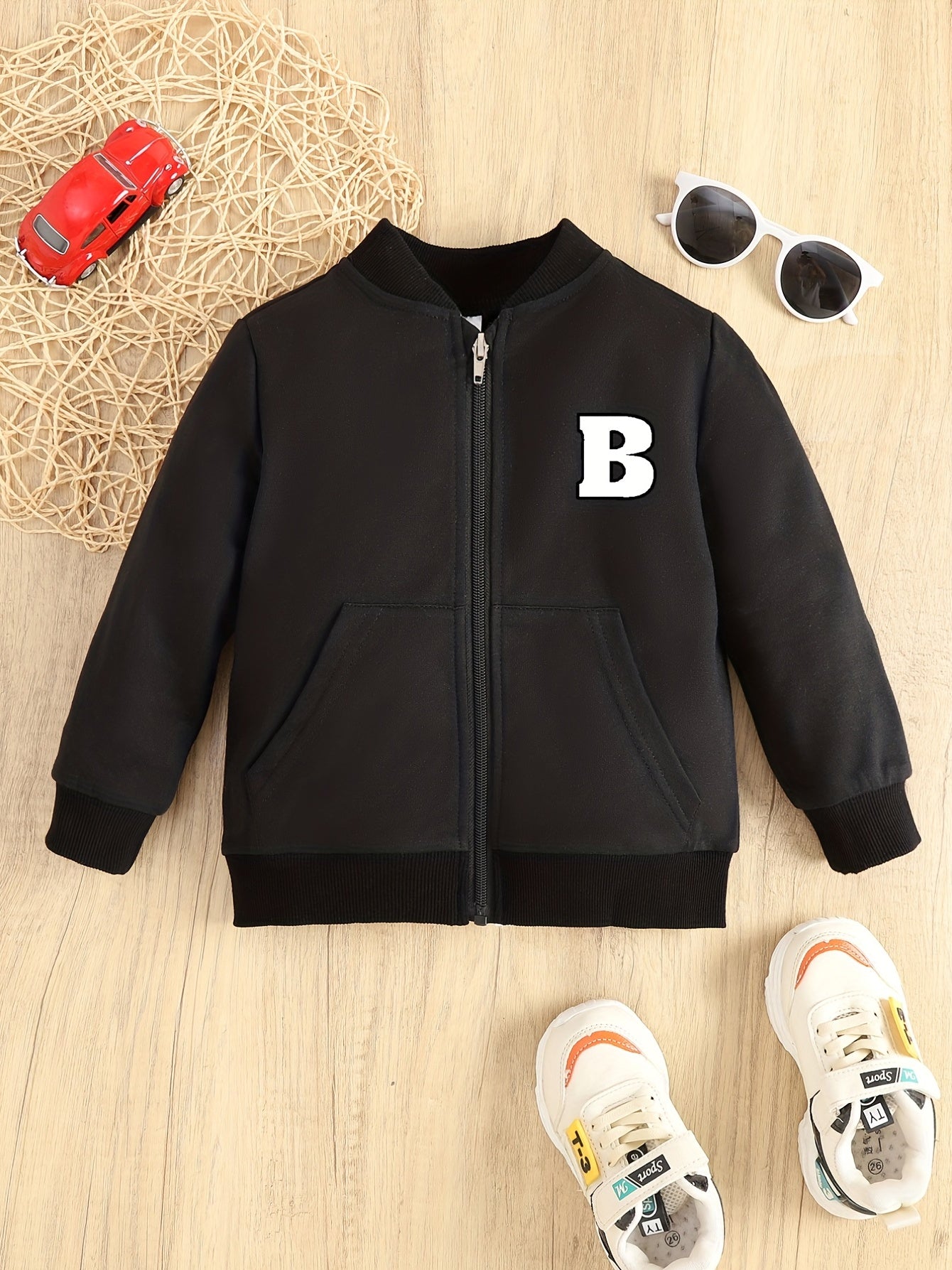 Boys Letter Graphic Varsity Jacket Long Sleeve Baseball Collar