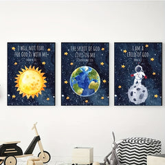 Outer Space Art Canvas Print for Kids Room Wall Decor