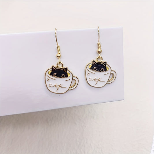Cat Earrings For Women Creative Coffee Cup - Perfect Christmas Gift