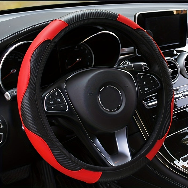 Carbon Fiber Grain PU Leather Car Steering Wheel Cover Anti Slip Protector