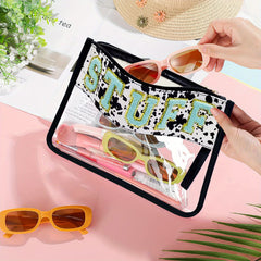 Clear Embroidered Letter Makeup Bag Preppy Patch PVC Waterproof Clutch