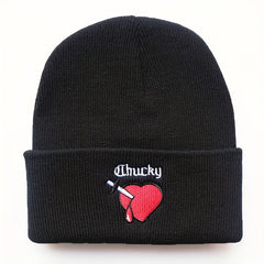 Heart Embroidery Unisex Couple Beanie Solid Knit Hat Elastic Windproof