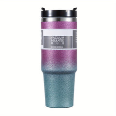 30oz Gradient Stainless Steel Thermal Cup Double Straw Personality Car Handy Cup