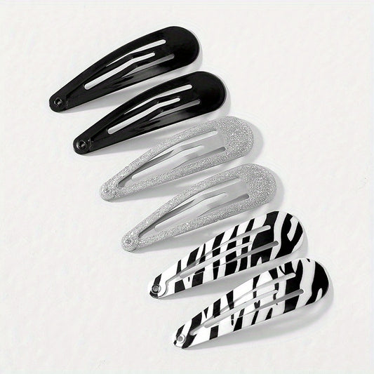 6pcs Y2K Snap Clip Glitter Zabra Hair Clip for Women Girls