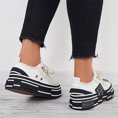 Women's Canvas Lace Up Platform Sneakers
