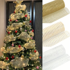 9M Golden Silvery Red Green Mesh Christmas Tree Glitter Garland Decoration