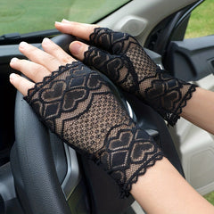 Lace Floral Short Fingerless Gloves for Women
