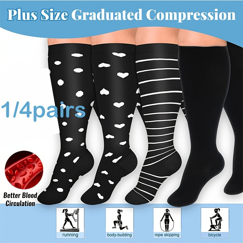 4 Pairs Plus Size Knee High Copper Compression Socks for Women & Men
