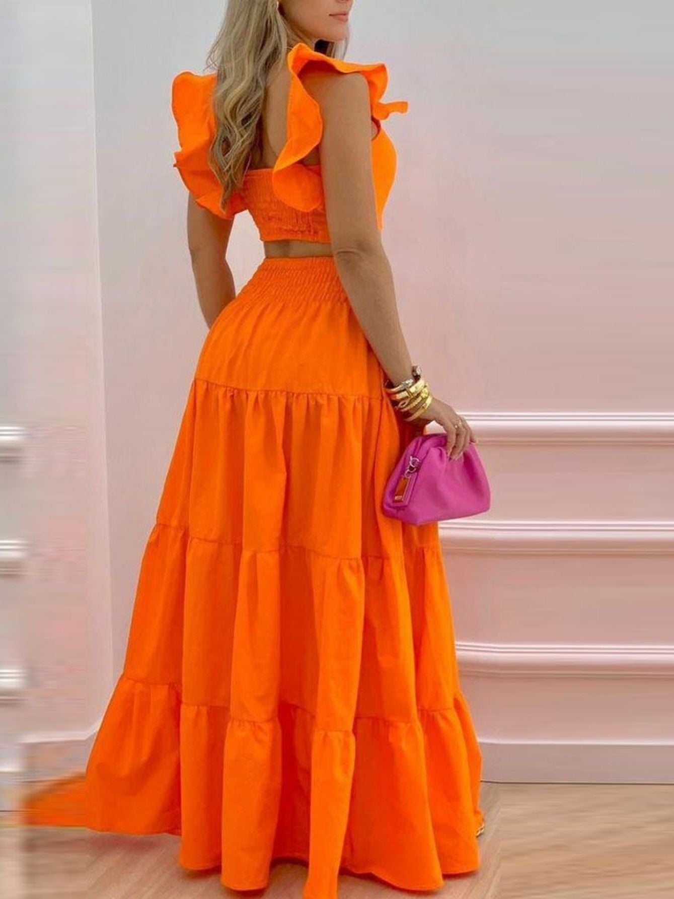 Women's Solid Tight Top & Swing Skirt Set