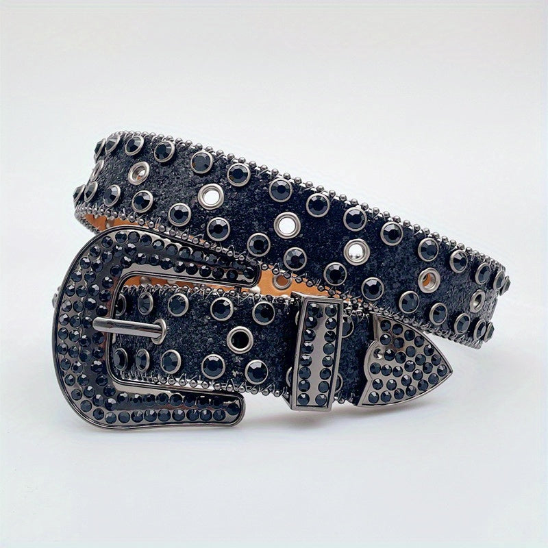 Rhinestone PU Leather Belt Y2K Glitter Hip Hop Gothic Jeans Pants Belt