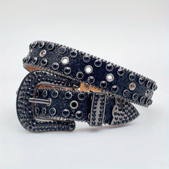 Rhinestone PU Leather Belt Y2K Glitter Hip Hop Gothic Jeans Pants Belt