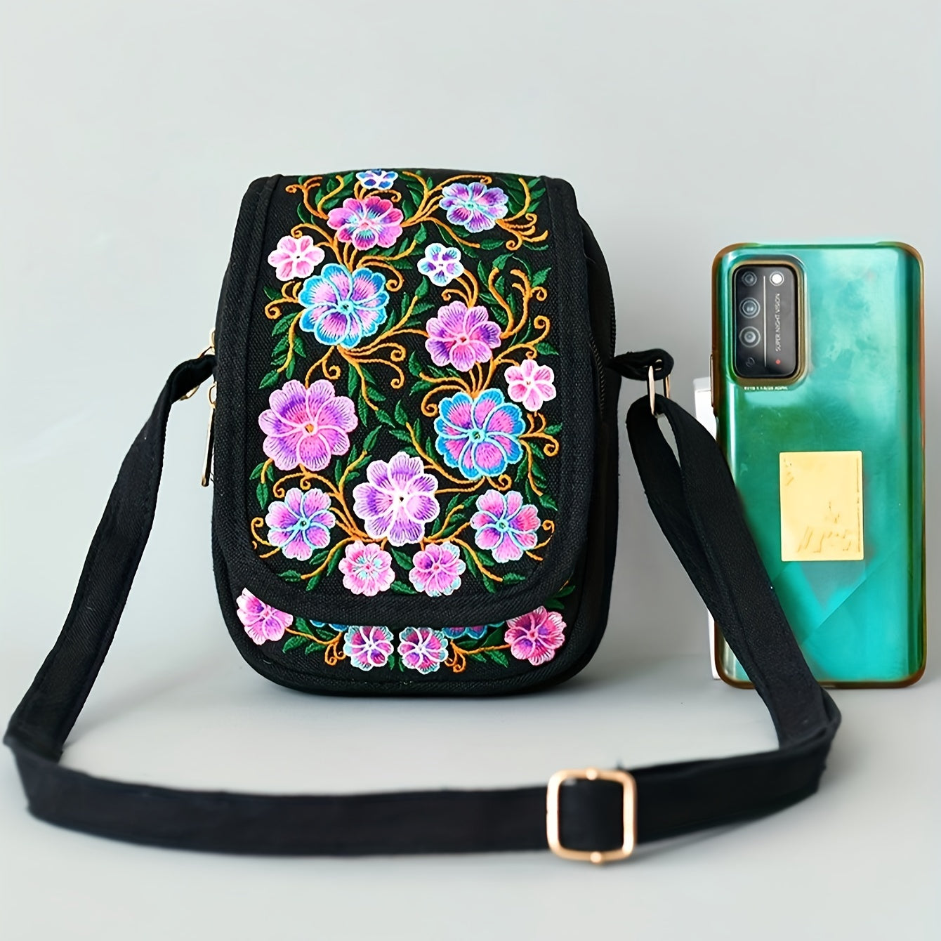 Vintage Ethnic Style Mini Crossbody Bag with Flower Embroidery